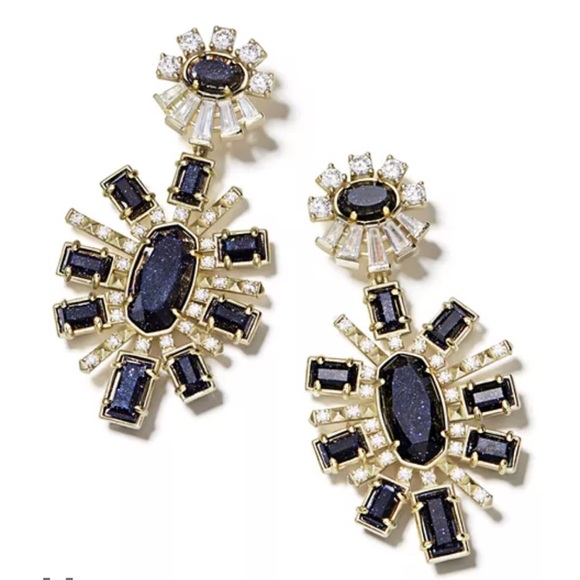 Kendra Scott Glenda Blue Goldstone and Gold Statement Earrings